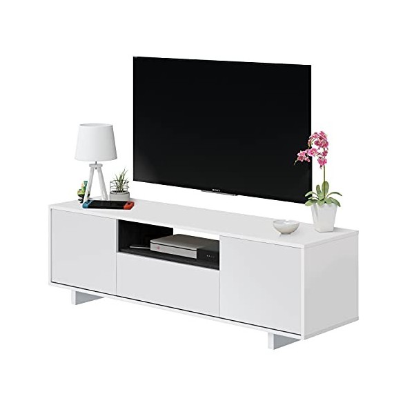 Habitdesign Meuble TV, Meuble de salon, Ensemble de meubles, Modèle Zaira, Finition blanc brillant et gris cendré, Mesures : 