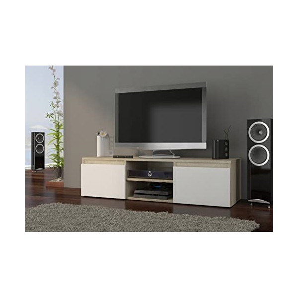 GOREME | Meuble Bas TV Contemporain Salon/séjour 120x40x36 | 2 niches 2 Portes | Rangement Moderne matériel Audio/Video/Gamin