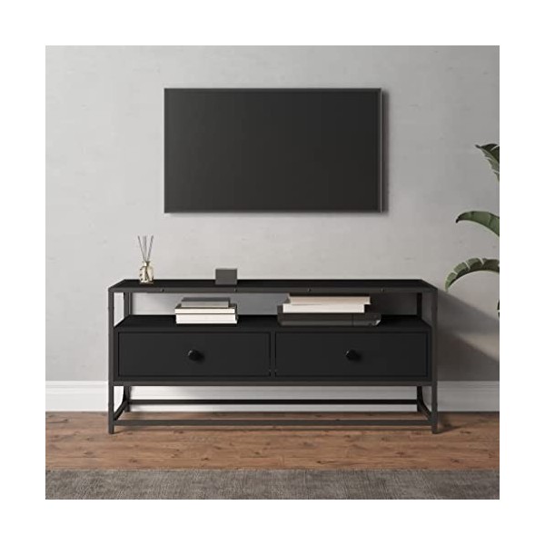 Higsose Meuble TV Design Élégant Noir 100x35x45 cm Bois dingénierie Meuble de Multimédia avec Pieds en Métal Meuble de Chamb