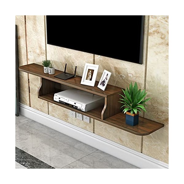 N / B Meuble TV Flottant Mural en Bois avec Stockage Ouvert Meuble TV Suspendu Moderne Composant DéTagèRe avec Gestion des C