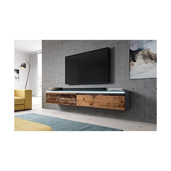 Furnix Lowboard Bargo Meuble TV Bas, Blanc, sans éclairage LED, Commode de 100 x 34 x 32 cm l x h x p, 2 Compartiments avec P