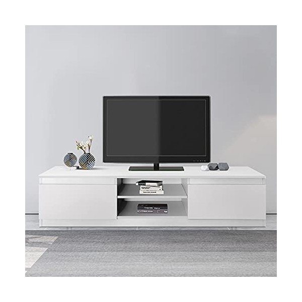 ML-Design Meuble Bas TV, Blanc, 140x36x40 cm, Panneau de Particules MDF Finition Mélaminée, avec 2 Compartiments Fermés et 2 