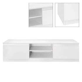 ML-Design Meuble Bas TV, Blanc, 140x36x40 cm, Panneau de Particules MDF Finition Mélaminée, avec 2 Compartiments Fermés et 2 
