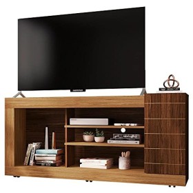 Caemmum Meuble TV 55 Pouces Chêne Wengé 1 Porte 6 Niches