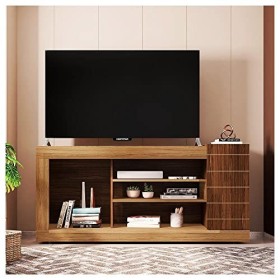 Caemmum Meuble TV 55 Pouces Chêne Wengé 1 Porte 6 Niches