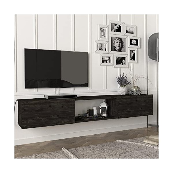 [en.casa] Meuble TV Support Télé avec Compartiments Fermés et Ouverts Banc Télévision avec Espace de Rangement Stockage pour 