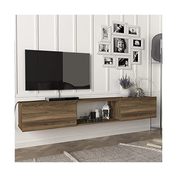 [en.casa] Meuble TV Support Télé avec Compartiments Fermés et Ouverts Banc Télévision avec Espace de Rangement Stockage pour 