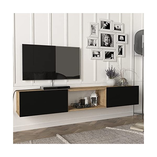 [en.casa] Meuble TV Support Télé avec Compartiments Fermés et Ouverts Banc Télévision avec Espace de Rangement Stockage pour 