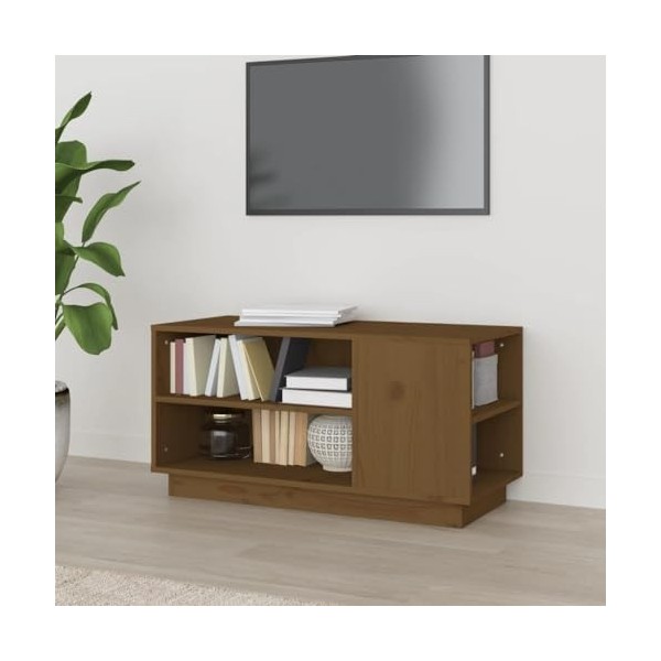 Annlera Meuble TV Marron Miel 80x35x40,5 cm Bois de Pin Massif Classique Banc TV Dessus de Meuble Robuste Placer Stéréo Objet