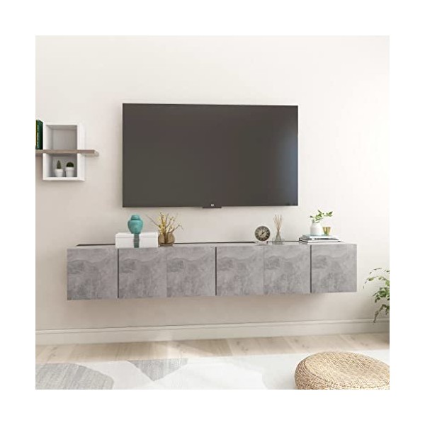 Meubles TV Suspendus 3 pcs Gris béton 60x30x30 cm - Meuble Chambre, Support Télé pour Salon Salle à Manger Chambre, Style Ind