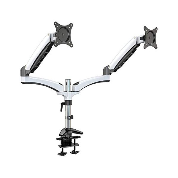 HFTEK® DS124D Blanc Dual Double Support de Bureau pour 2 écran Support de Table pour Moniteur 15-27 Pouces avec VESA 75/100
