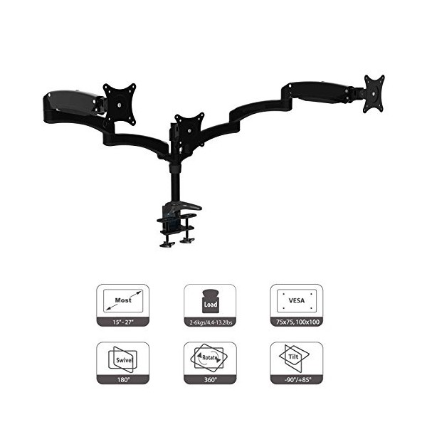 HFTEK® DS124D Blanc Dual Double Support de Bureau pour 2 écran Support de Table pour Moniteur 15-27 Pouces avec VESA 75/100