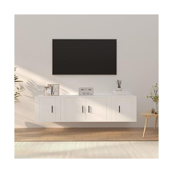 Ensemble de Meubles TV 3 pcs Blanc Bois dingénierie - Meuble TV, Armoire Basse Centre, Support Télé pour Salon Chambre,