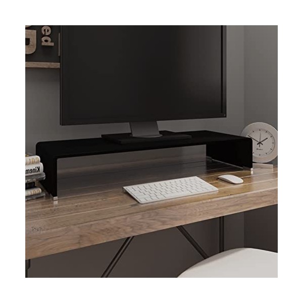 heybb Meuble TV/Support pour Moniteur 80 x 30 x 13 cm Verre Noir,Meuble TV,Meuble TV Moderne,Meuble de Salon
