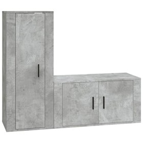 Ensemble de Meubles TV 2 pcs Gris béton Bois dingénierie - Meuble TV, Armoire Basse Centre, Support Télé pour Salon Chambre,