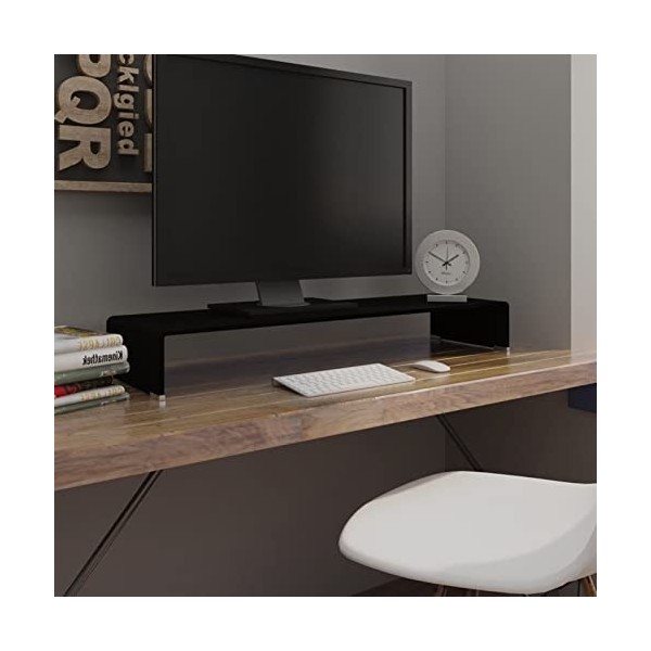 ZEYUAN Meuble TV/Support pour Moniteur 100 x 30 x 13 cm Verre Noir,Meuble TV,Meuble TV Moderne,Meuble de Salon