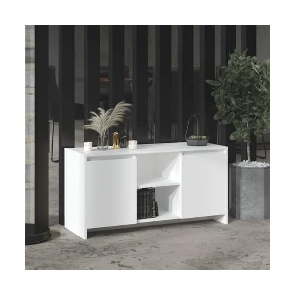 VEEKI Meuble TV, Meuble TV Suspendu, Meuble TV Blanc, Meuble TV Industriel, Meubles de Salon, Salon, Chambre, Cadre en Acier,