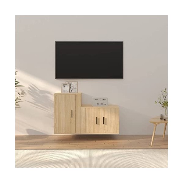 Ensemble de Meubles TV 2 pcs chêne Sonoma Bois dingénierie - Meuble TV de Salon Banc Télé Industriel, Support Rangement Cons