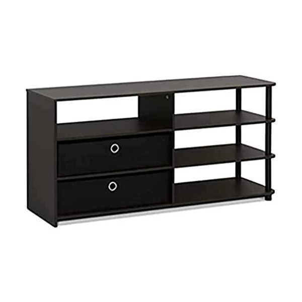 Furinno Meuble TV design Simple Jusquà 50 Pouces, Bois, Noyer/Noir, Taille Unique, dense, Noix