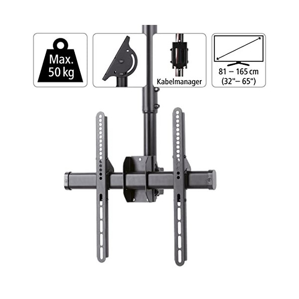 Hama Support Plafond pour diagonale décran de 81 à 165cm 32" à 65" , pour un maximum de 50 kg, VESA jusquà 400 x 400 Noi