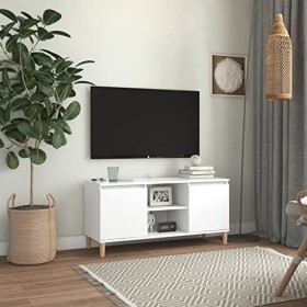 Meuble TV avec 2 Portes Contemporain | Rangement matériel télé Audio Video Gaming | 103,5x35x50cm Blanc