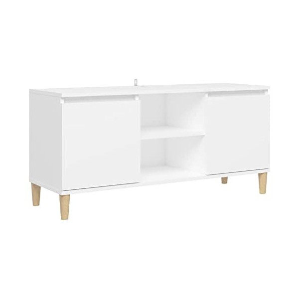 Meuble TV avec 2 Portes Contemporain | Rangement matériel télé Audio Video Gaming | 103,5x35x50cm Blanc