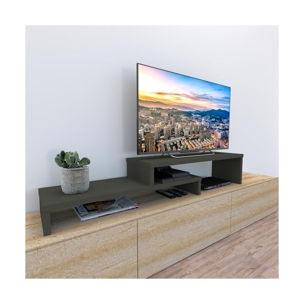 Henor Meuble TV Échelle Réglable Bois FSC® 110+110 x 35 x 30/15 cm Graphite
