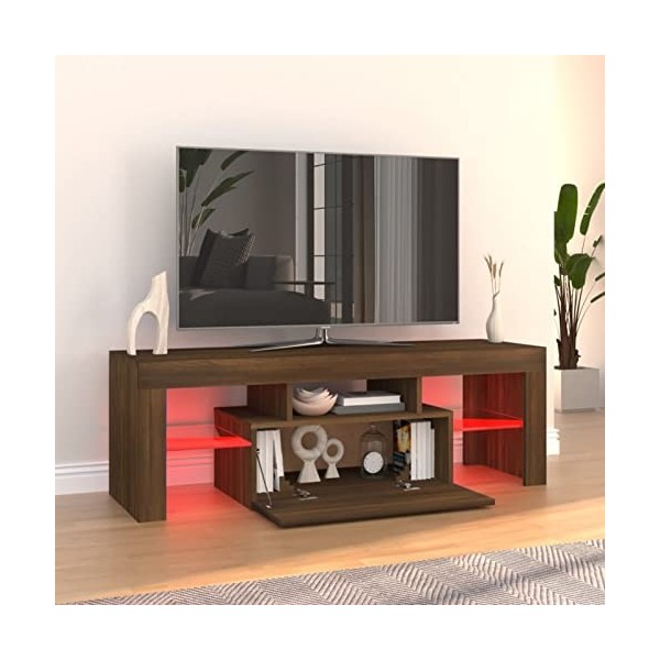 Tidyard Meuble TV avec Lumières LED Meuble TV de Salon Meuble TV à LED Meuble de Salon Chêne Marron 120x35x40 cm
