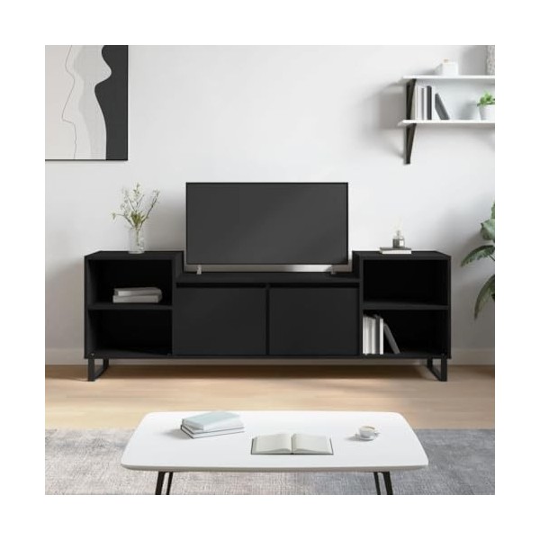 vidaXL Meuble TV, Armoire de Télévision avec 6 Compartiments, Meuble Télé avec Portes Salon Salle de Séjour, Moderne, Noir Bo