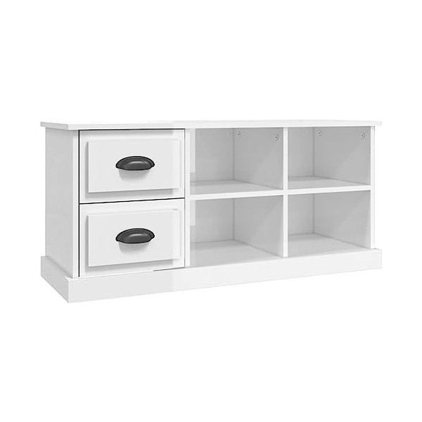 Meuble TV Blanc Brillant 102x35,5x47,5 cm Bois dingénierie - Banc TV, Meuble TV Suspendu, Convient pour Salon ou Chambre