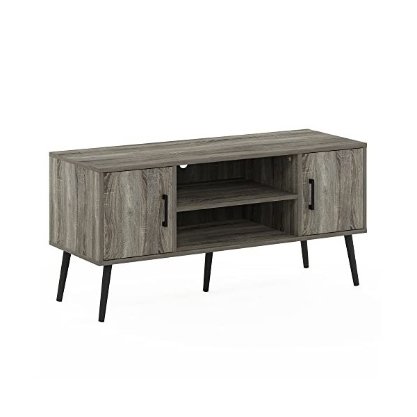 Furinno Claude Meuble TV Style Milieu siècle avec Pieds en Bois, dingénierie, Chêne Français Gris, Two Cabinets