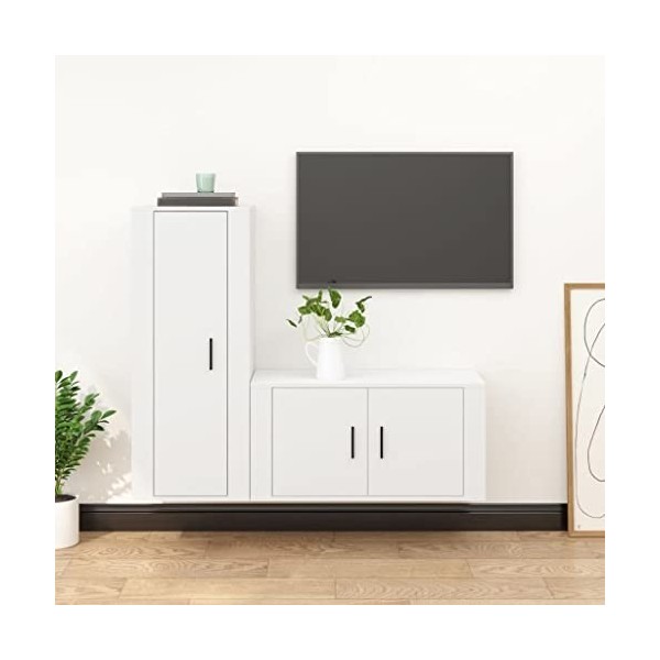 WREWING Meuble TV,Support pour Téléviseur Jusqu’à 50-80 Pouces,Table Télé avec Étagères Réglables,Bas Table TV Support de Tél