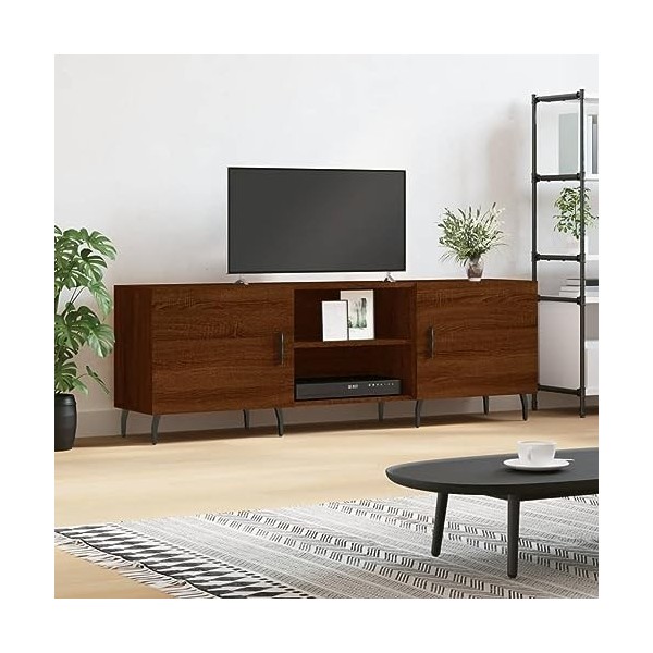 Hovothy Meuble TV Chêne Marron 150x30x50 cm Bois dingénierie Meuble de Salon Pieds en Fer Style Calme Décoration Intérieur U