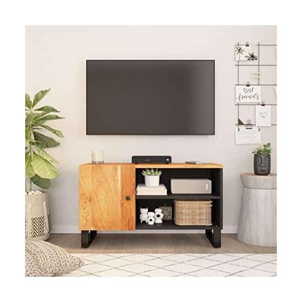 Hovothy Meuble TV 80x33x46 cm Bois dacacia Massif avec Une Finition Naturelle Salon Buffet TV Design Tendance Armoire Stéréo