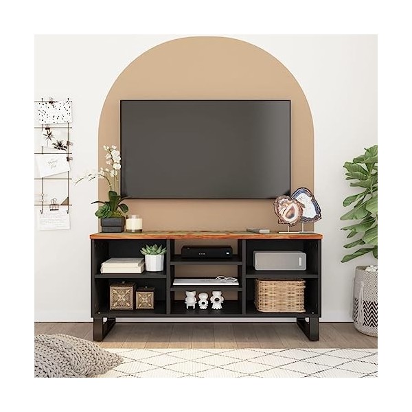 Hovothy Meuble TV 80x33x46 cm Bois dacacia Massif avec Une Finition Naturelle Salon Buffet TV Design Tendance Armoire Stéréo