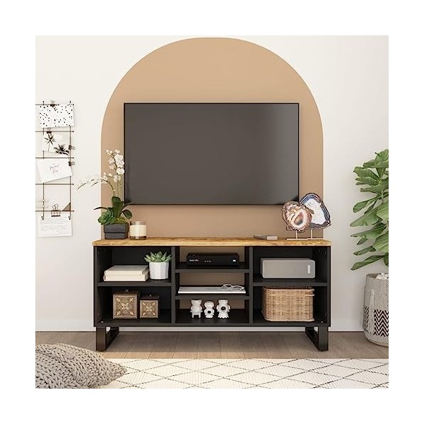 Hovothy Meuble TV 80x33x46 cm Bois dacacia Massif avec Une Finition Naturelle Salon Buffet TV Design Tendance Armoire Stéréo