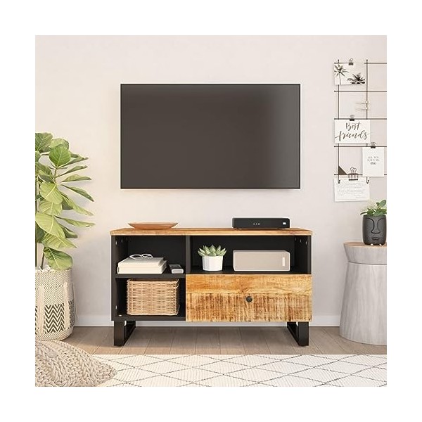 FAMIROSA Meuble TV 80x33x46 cm Bois de manguier et dingénierie 19.01KG 