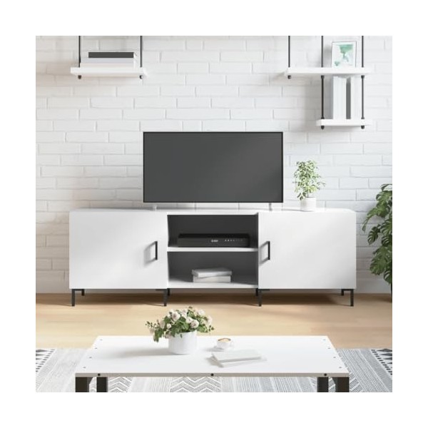Camerina Meuble TV Blanc Brillant 150x30x50 cm Bois dingénierie,Meuble TV,Table Basse LED Couleurs,Table Basse Salon Meuble 
