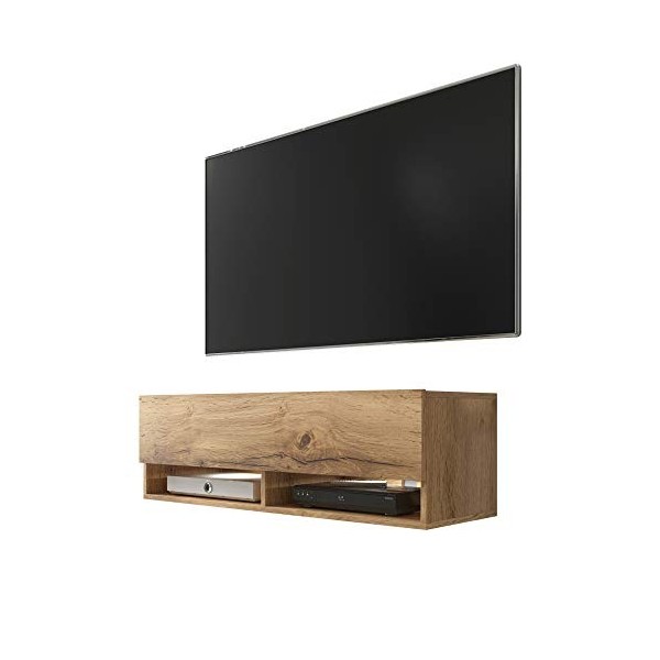 Wander - Meuble TV Suspendu/Banc TV avec LED 100 cm Effet chêne wotan 