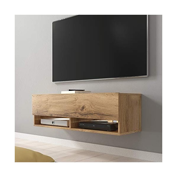 Wander - Meuble TV Suspendu/Banc TV avec LED 100 cm Effet chêne wotan 