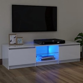 Annlera Meuble TV avec Lumières LED Colorées Blanc Brillant 120x30x35,5 cm Bois dingénierie Moderne Banc TV Maison Salon Gra