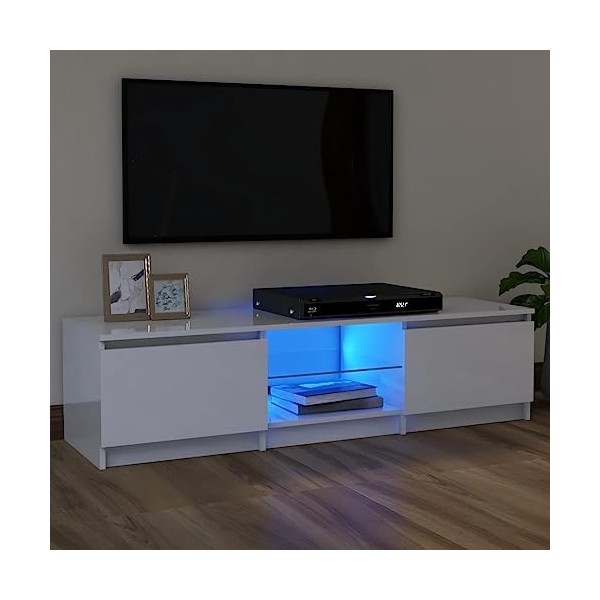 Annlera Meuble TV avec Lumières LED Colorées Blanc Brillant 120x30x35,5 cm Bois dingénierie Moderne Banc TV Maison Salon Gra