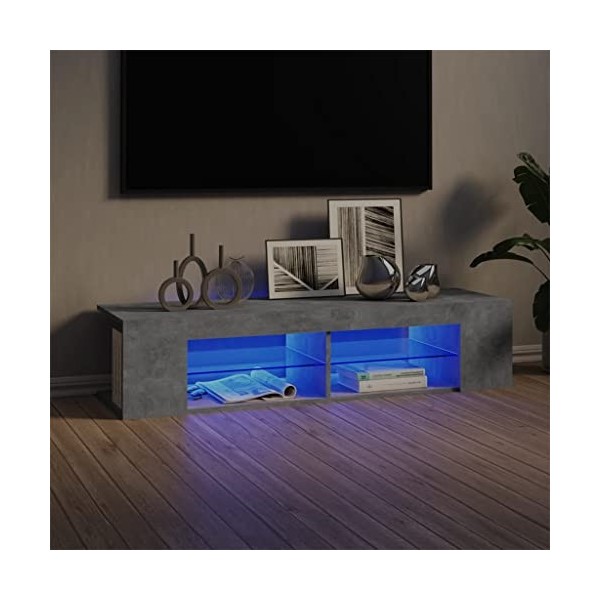 WIFESE Meuble TV avec Lumières LED Gris Béton 135x39x30 cm Armoire TV Meuble HiFi Meuble Salon Chambre Table de Télévision Fa