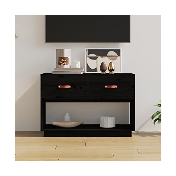 ZEYUAN Meuble TV Noir 90x40x60 cm Bois de pin Massif,Meuble TV,Meuble TV Moderne,Meuble de Salon