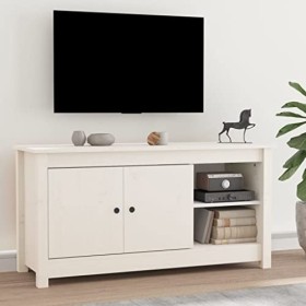 Keyur Meuble TV, Banc TV Buffet Bas Support de Télévision Meuble Télé Meuble TV Blanc 103x36,5x52 cm Bois de pin Massif