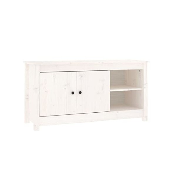 Keyur Meuble TV, Banc TV Buffet Bas Support de Télévision Meuble Télé Meuble TV Blanc 103x36,5x52 cm Bois de pin Massif