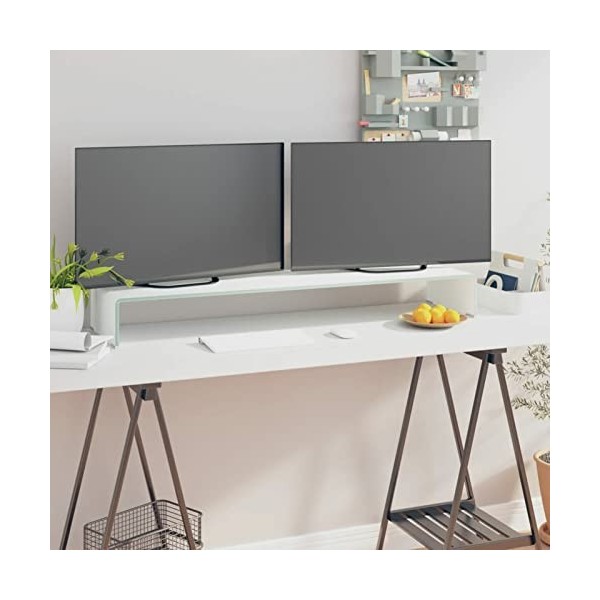 ZEYUAN Meuble TV/Support pour Moniteur 110 x 30 x 13 cm Verre Blanc,Meuble TV,Meuble TV Moderne,Meuble de Salon