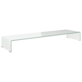ZEYUAN Meuble TV/Support pour Moniteur 110 x 30 x 13 cm Verre Blanc,Meuble TV,Meuble TV Moderne,Meuble de Salon