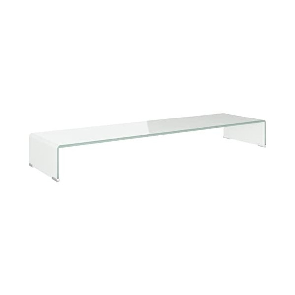 ZEYUAN Meuble TV/Support pour Moniteur 110 x 30 x 13 cm Verre Blanc,Meuble TV,Meuble TV Moderne,Meuble de Salon