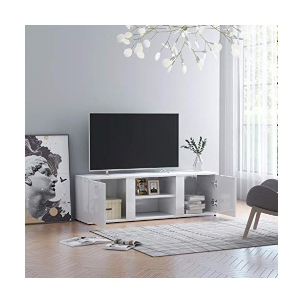 Susany Meuble TV Aggloméré Solide et Durable Blanc Brillant 120x34x37 cm